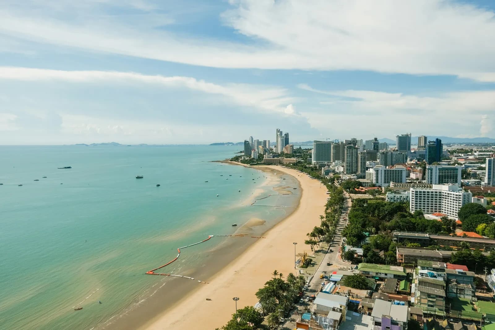 Aerial view of Pattaya Beach and the city along the bay